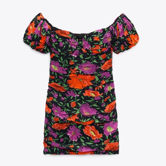 NEW! Zara Floral Print Off the Shoulder Mini Dress - Picture 3 of 13